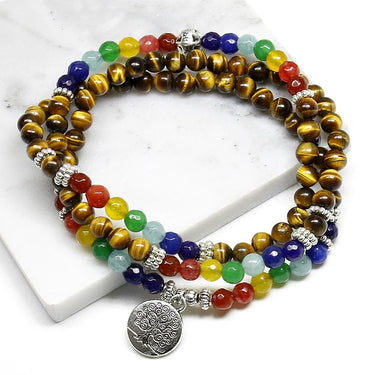 7 Chakra 108 Mala Bracelet/Necklace with Tree of Life Charm